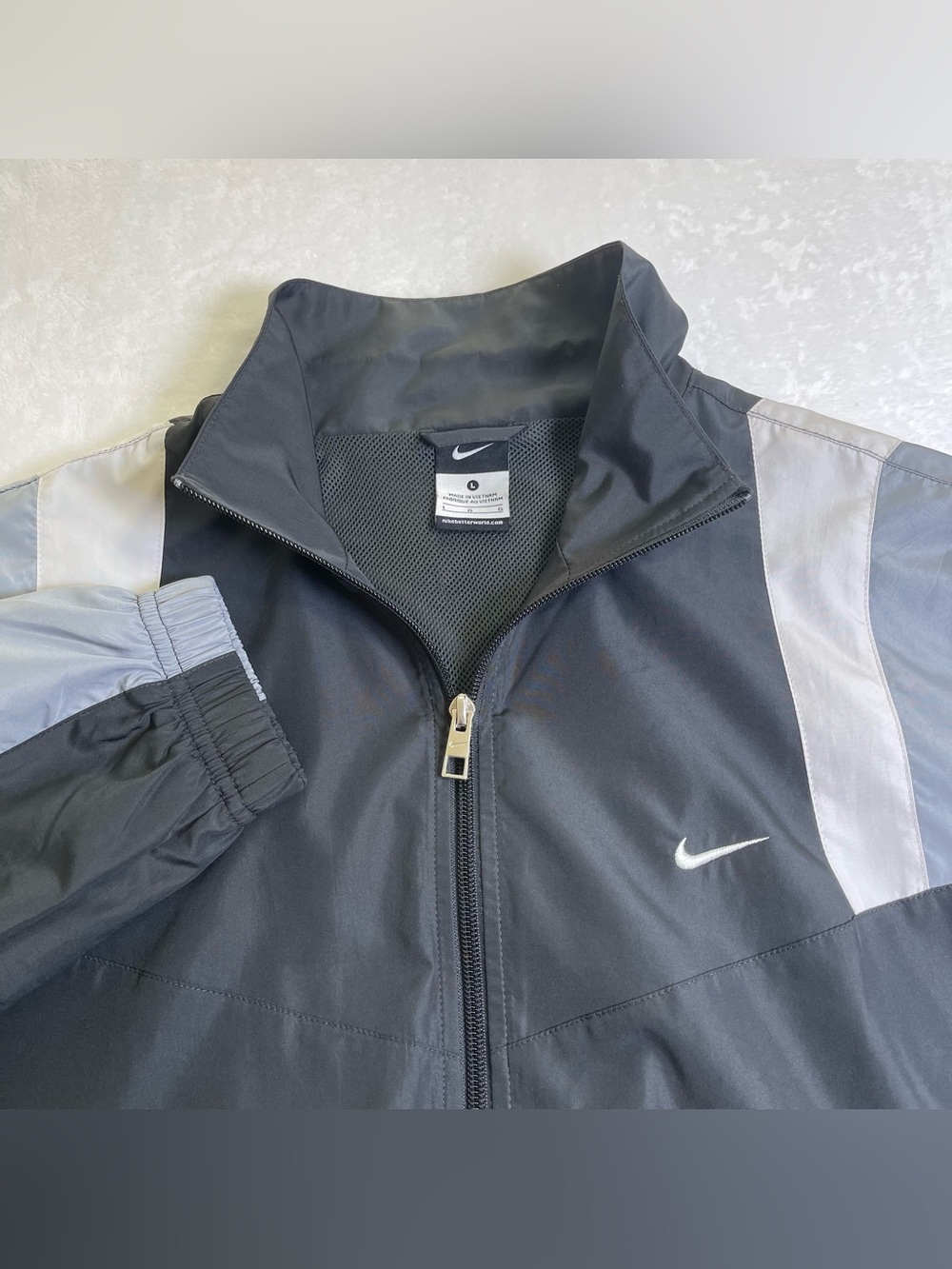 Nike Men's Size Large Colorblock Full Zip Track Jacket Charcoal Gray